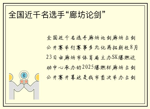 全国近千名选手“廊坊论剑”